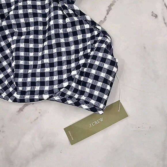 J Crew Swim Top 42D Blue Gingham Underwire Bikini Ruffle Seersucker BE750 - Picture 3 of 11